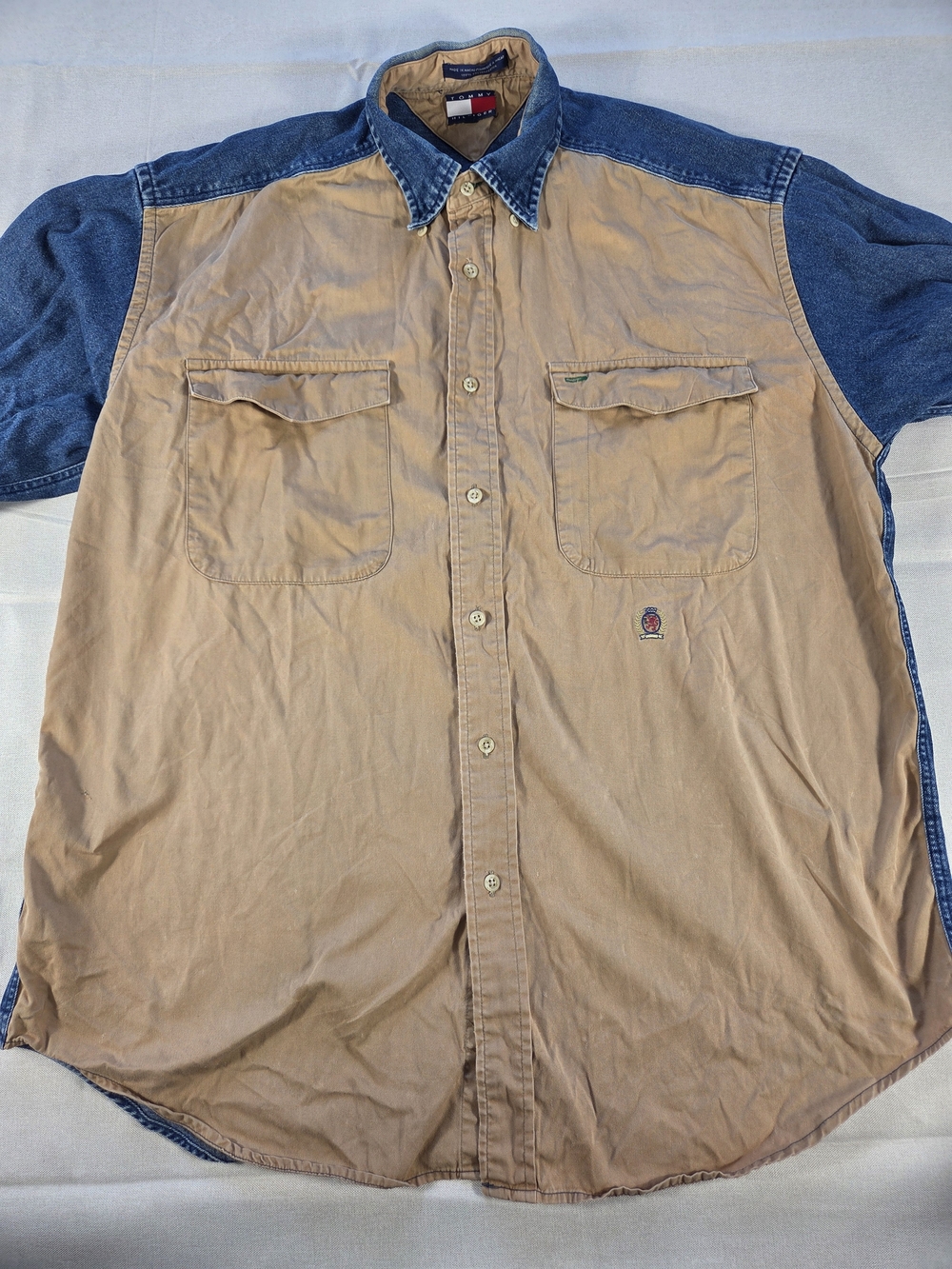 Vintage Tommy Hilfiger Denim & Khaki Colorblock Button Up Shirt XL